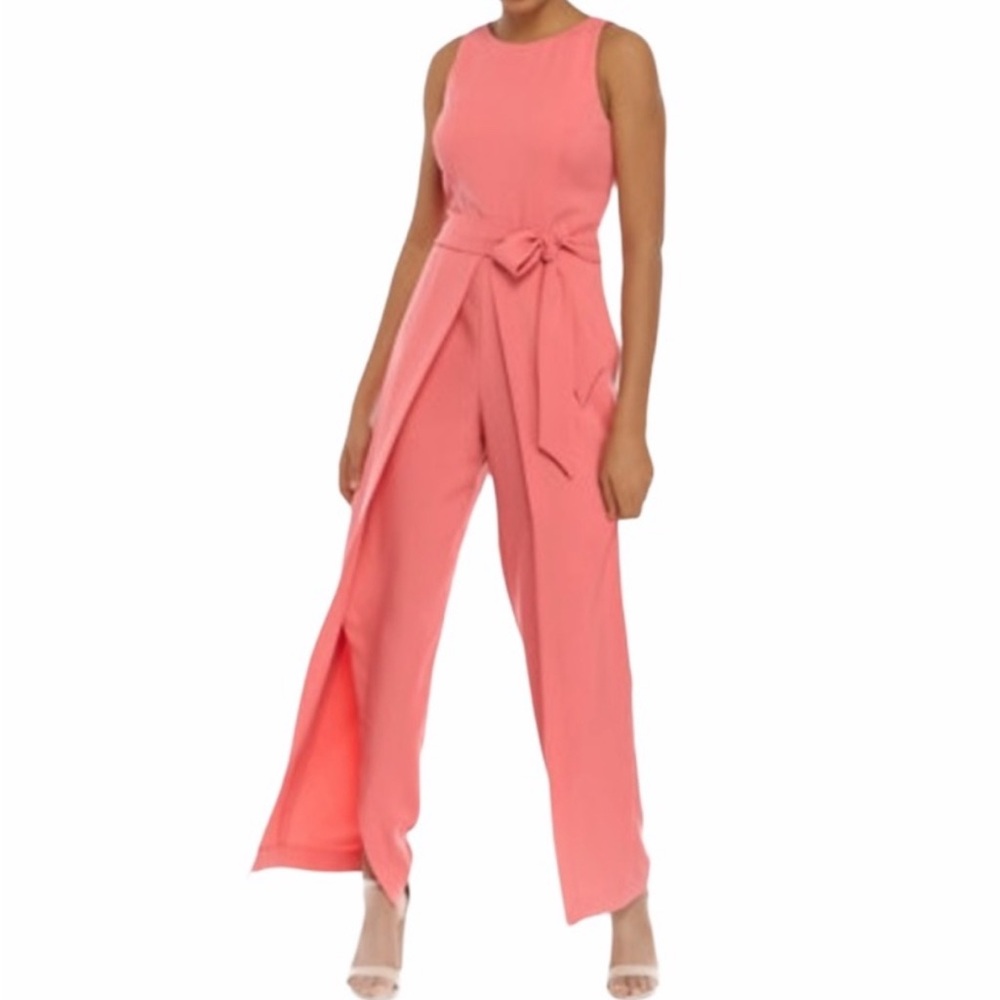 Nine West Peach Crepe Wide Split Leg Jumpsuit NWT